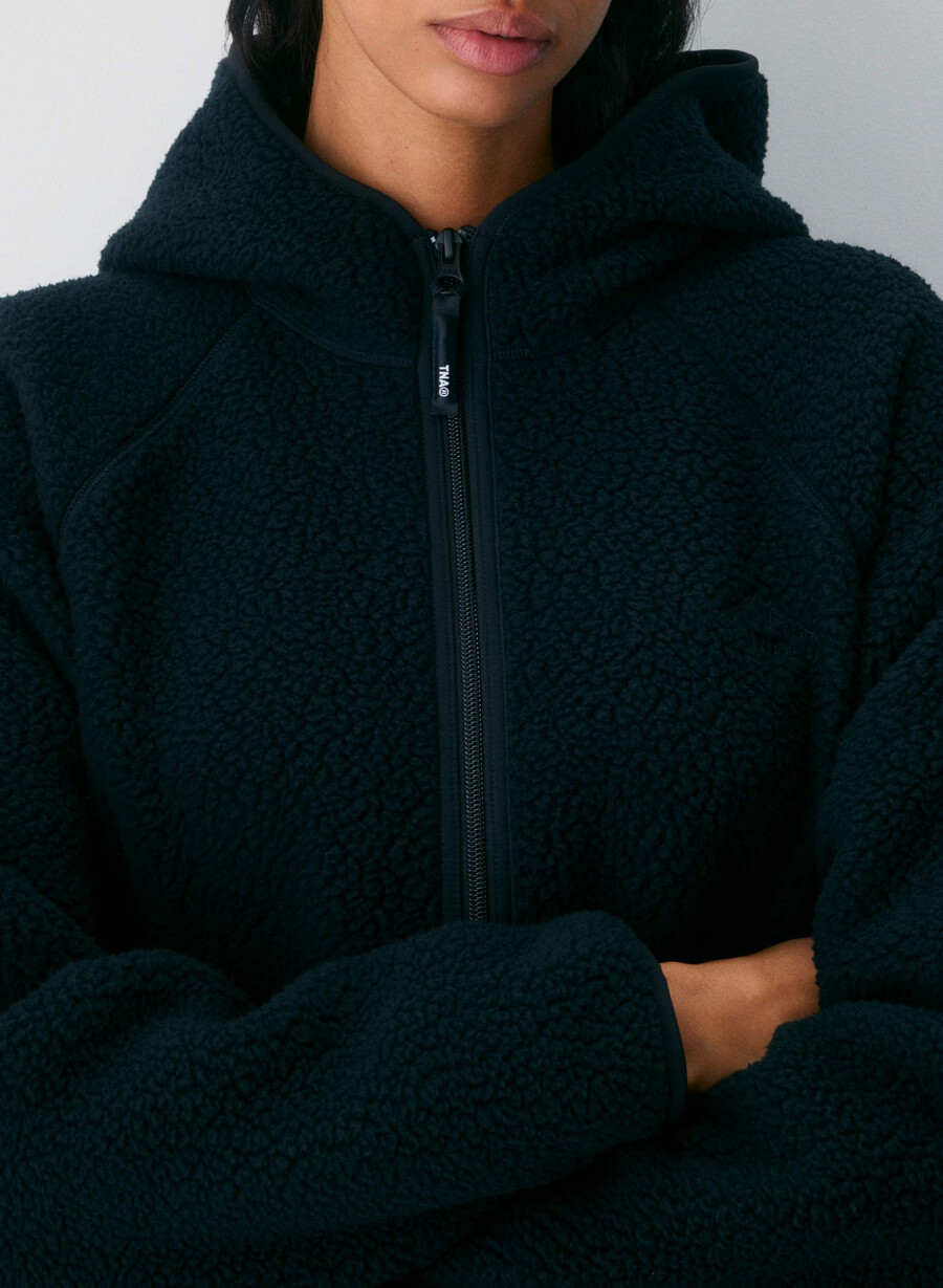 polartec thermal pro raglan-kapuzenpullover mit reißverschluss schwarz