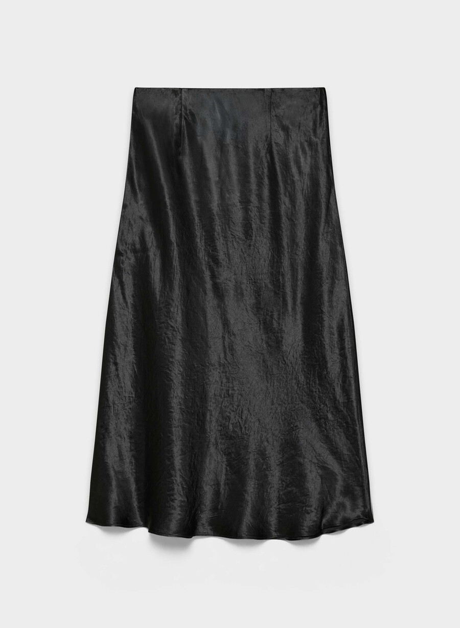 schwarzer slip-satin-midirock