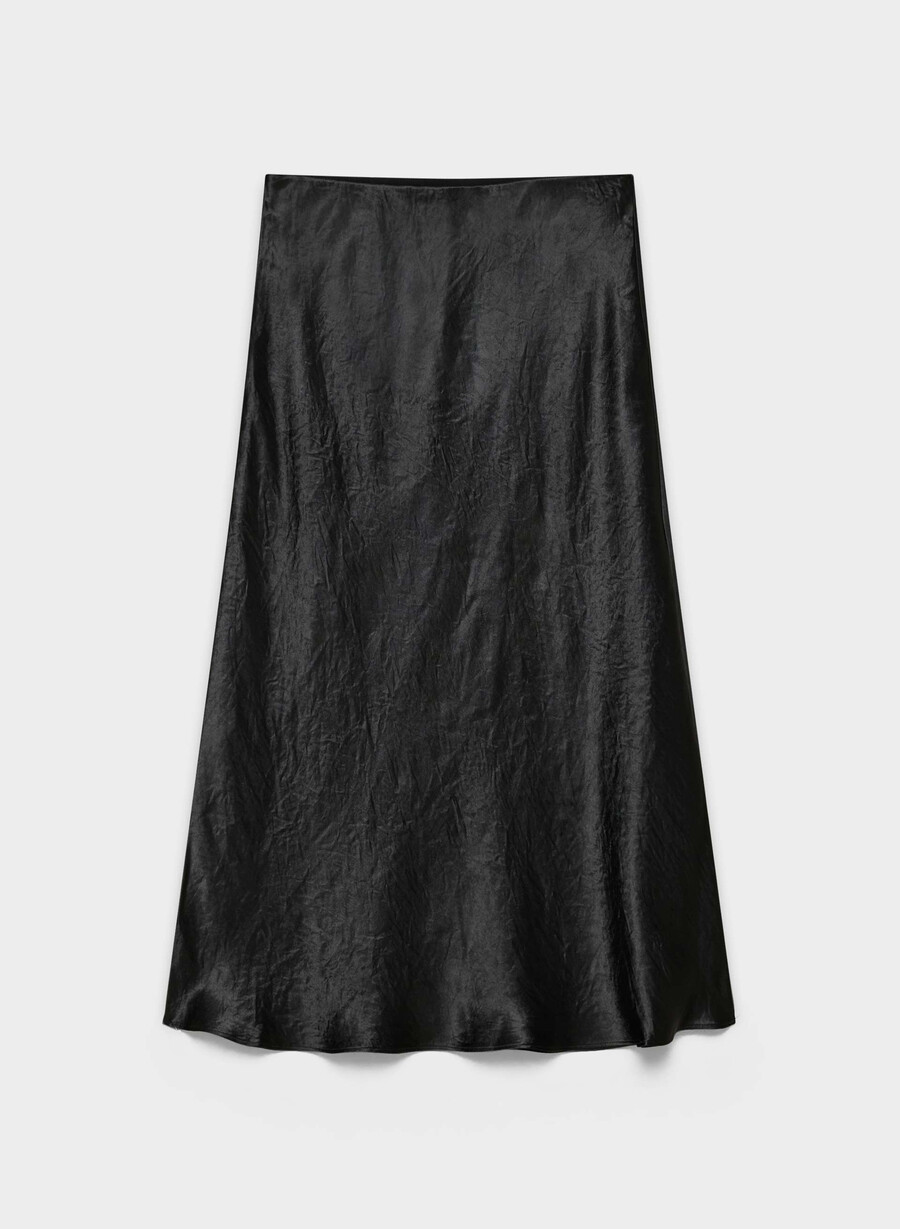 schwarzer slip-satin-midirock