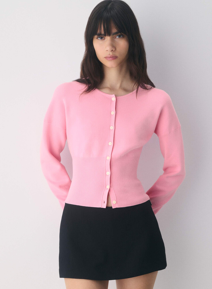 golightly cardigan - wonder yarn jellybean pink
