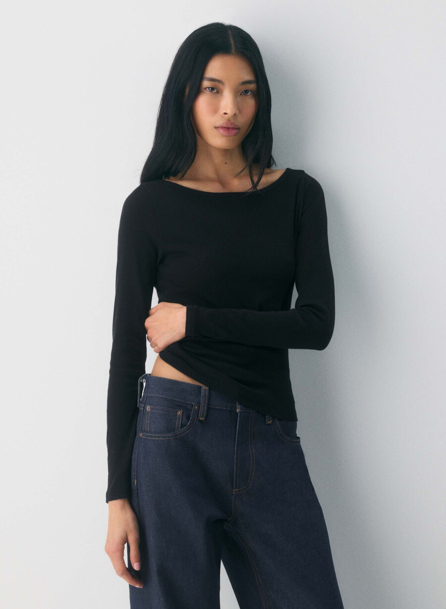 homestretch rib airwave langarmshirt mit u-boot-ausschnitt schwarz
