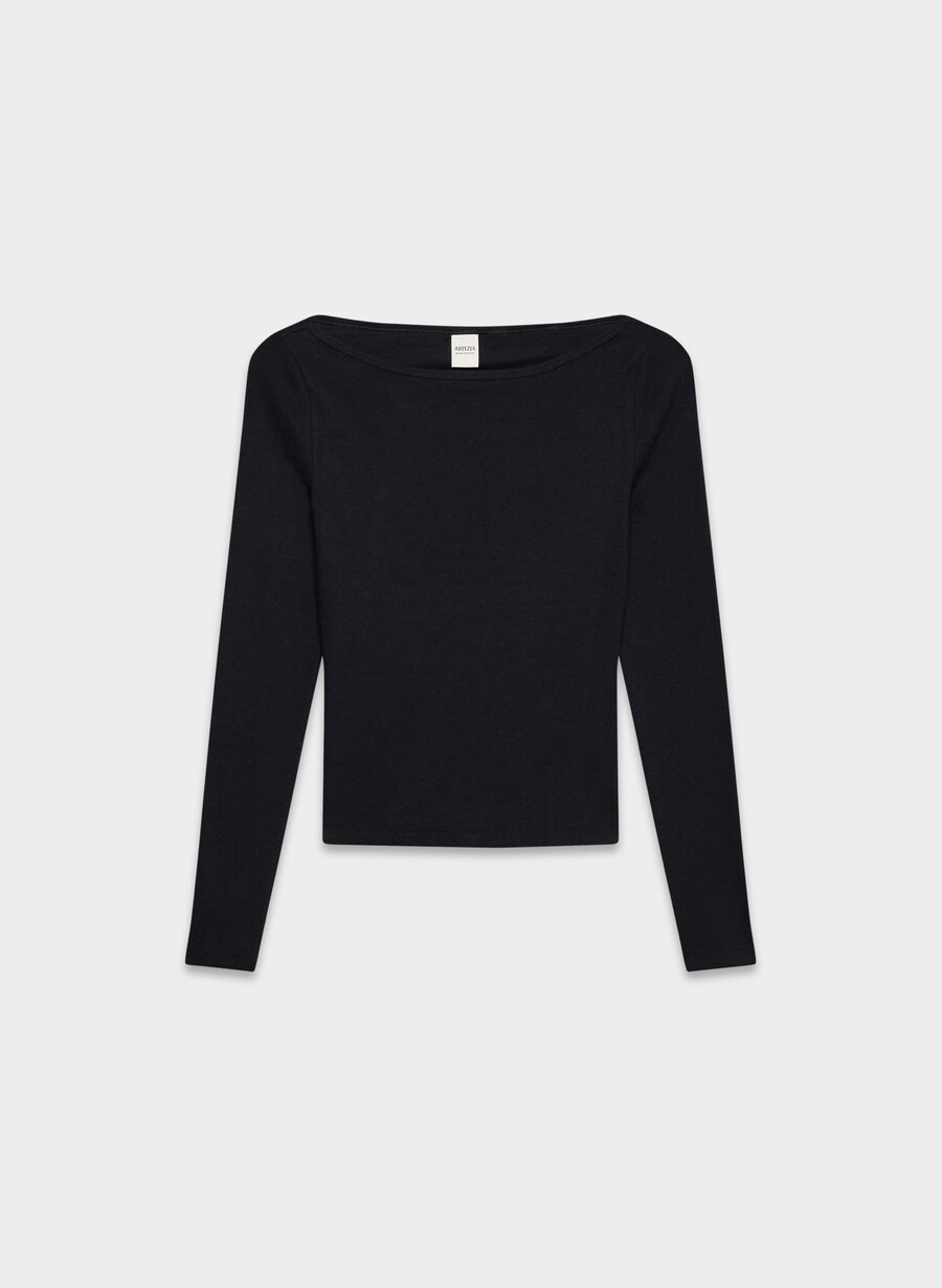 homestretch rib airwave langarmshirt mit u-boot-ausschnitt schwarz