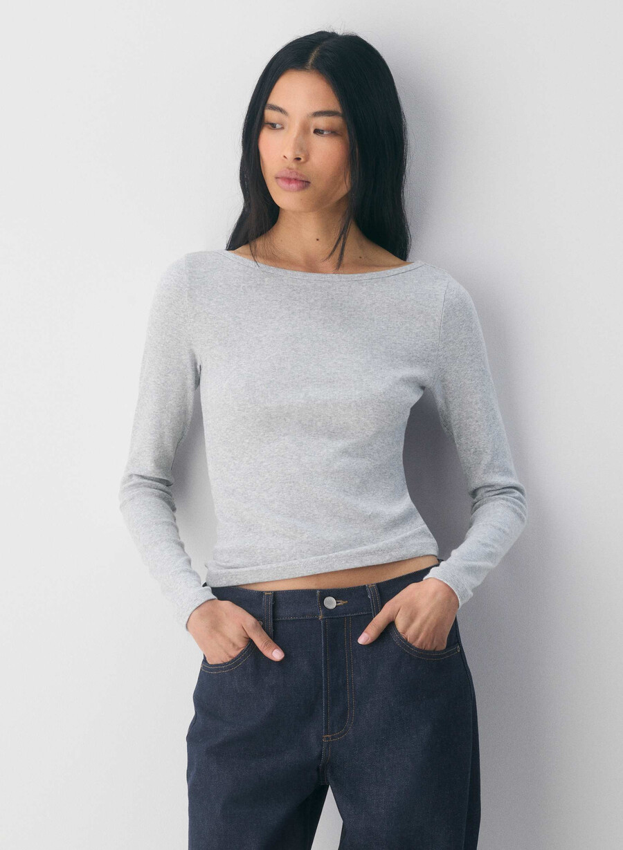 homestretch rib airwave boatneck langarmshirt heather chrome