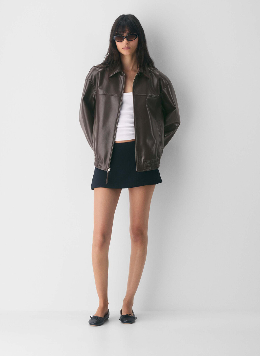 falcon jacke - unechtes leder sattes mokkabraun