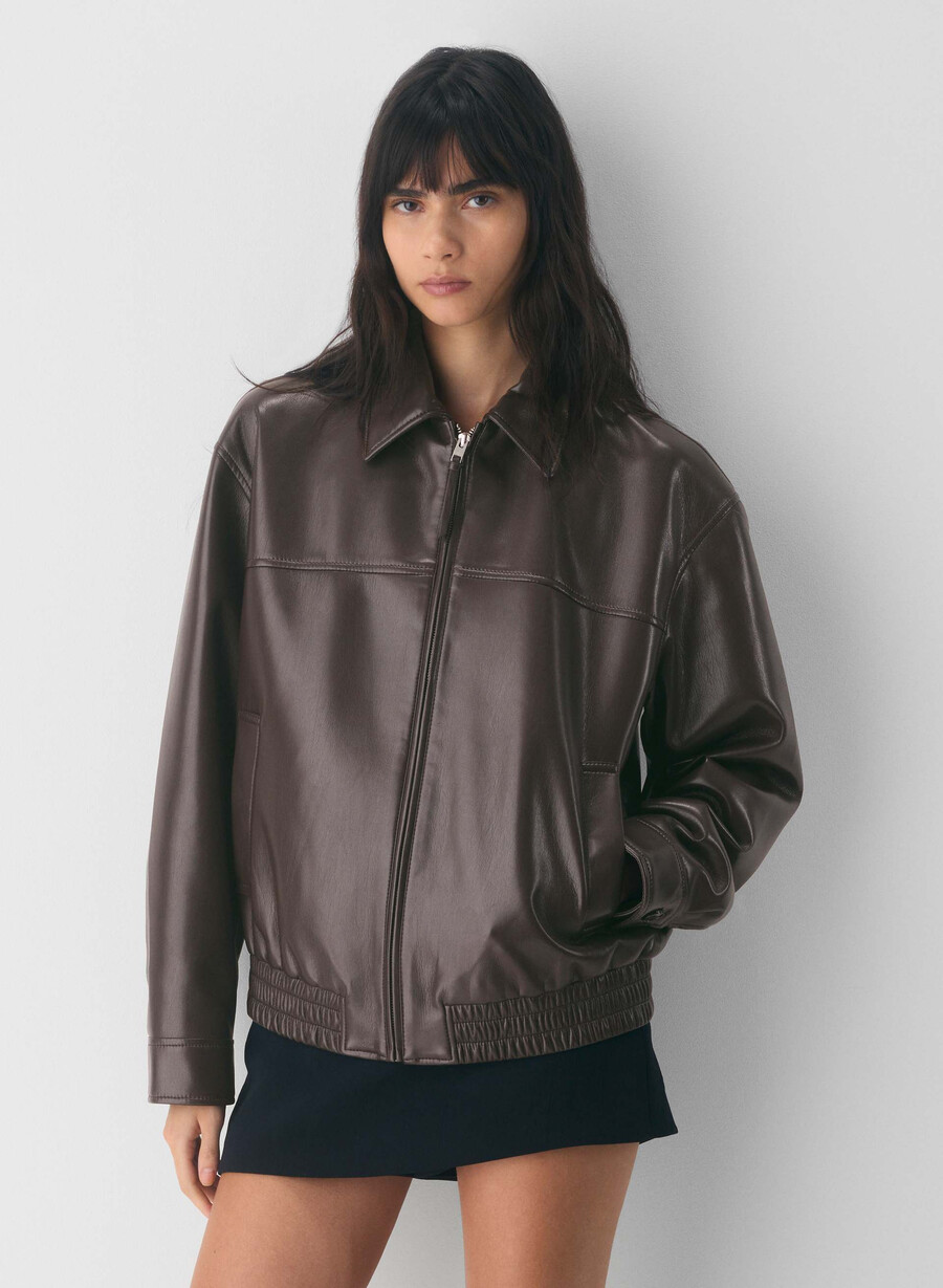 falcon jacke - unechtes leder sattes mokkabraun