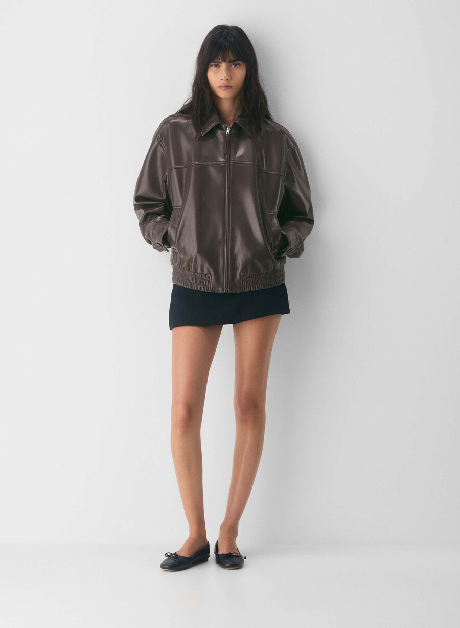 falcon jacke - unechtes leder sattes mokkabraun