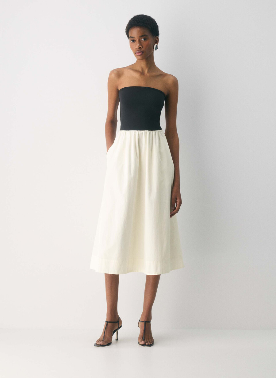 fließendes popeline-kleid hellbirkenfarbenschwarz