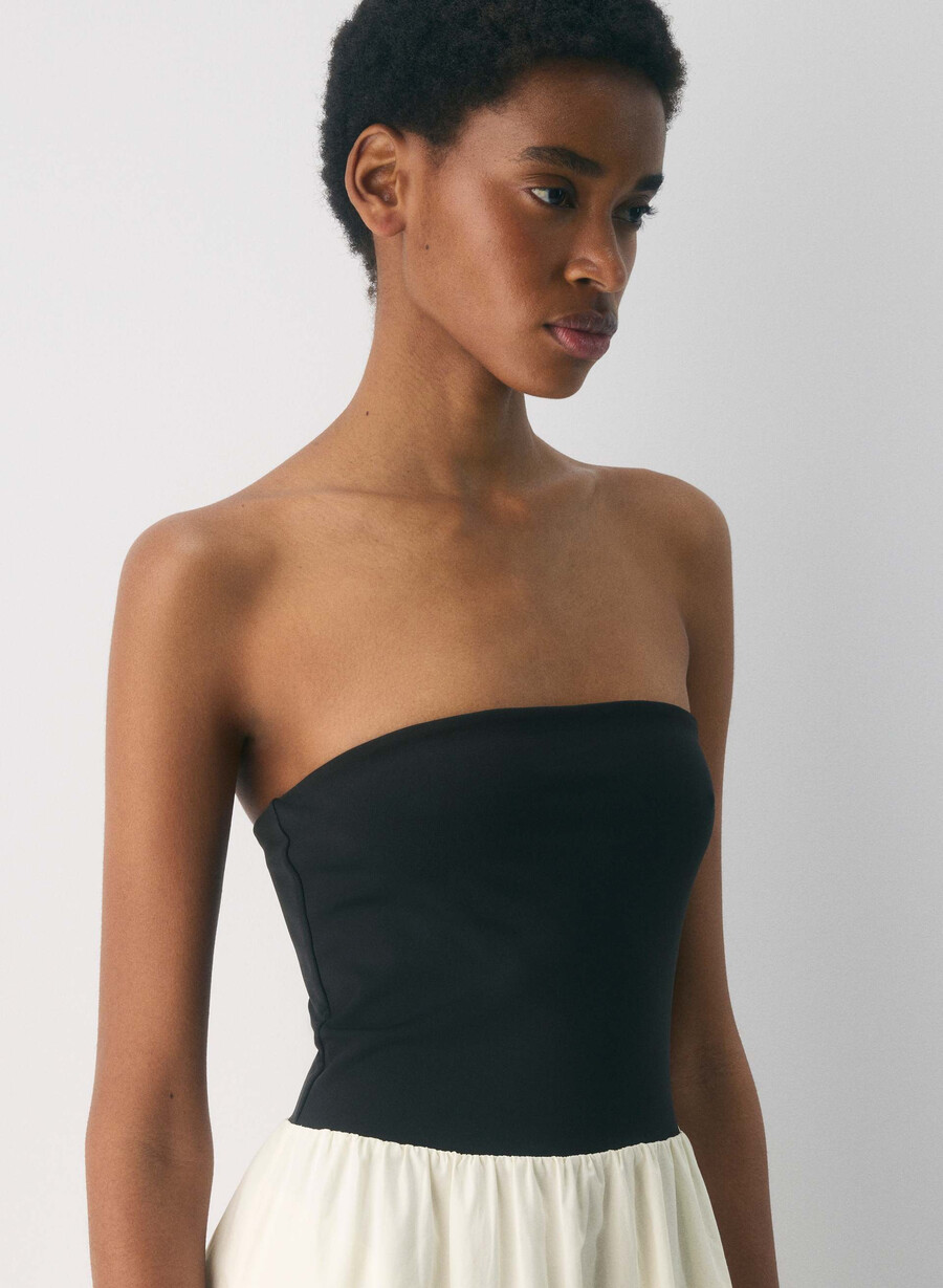 fließendes popeline-kleid hellbirkenfarbenschwarz