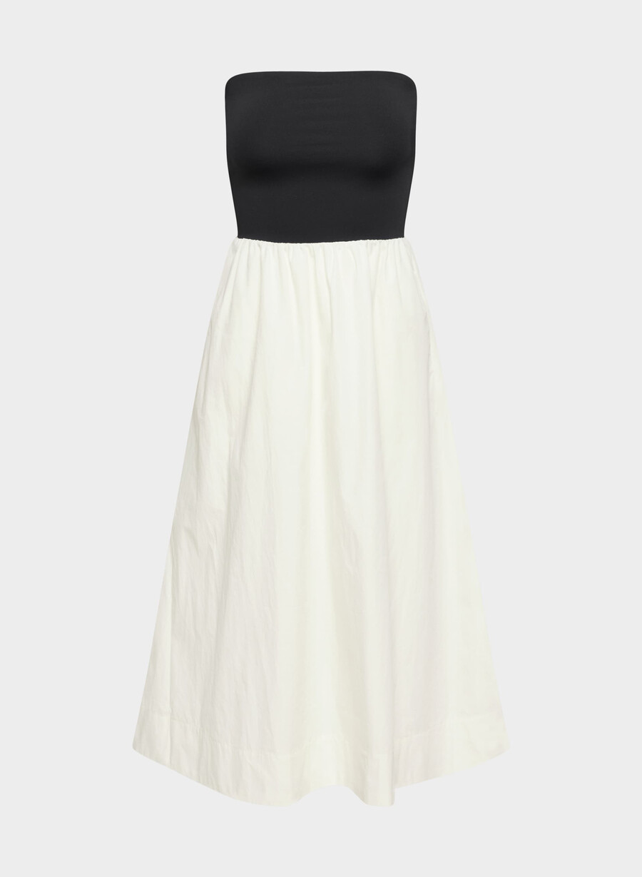 fließendes popeline-kleid hellbirkenfarbenschwarz