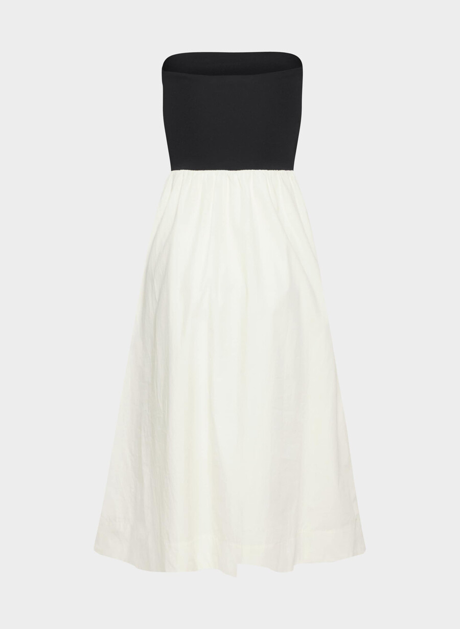fließendes popeline-kleid hellbirkenfarbenschwarz