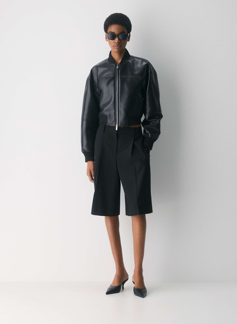 synergy bomberjacke – kunstleder schwarz