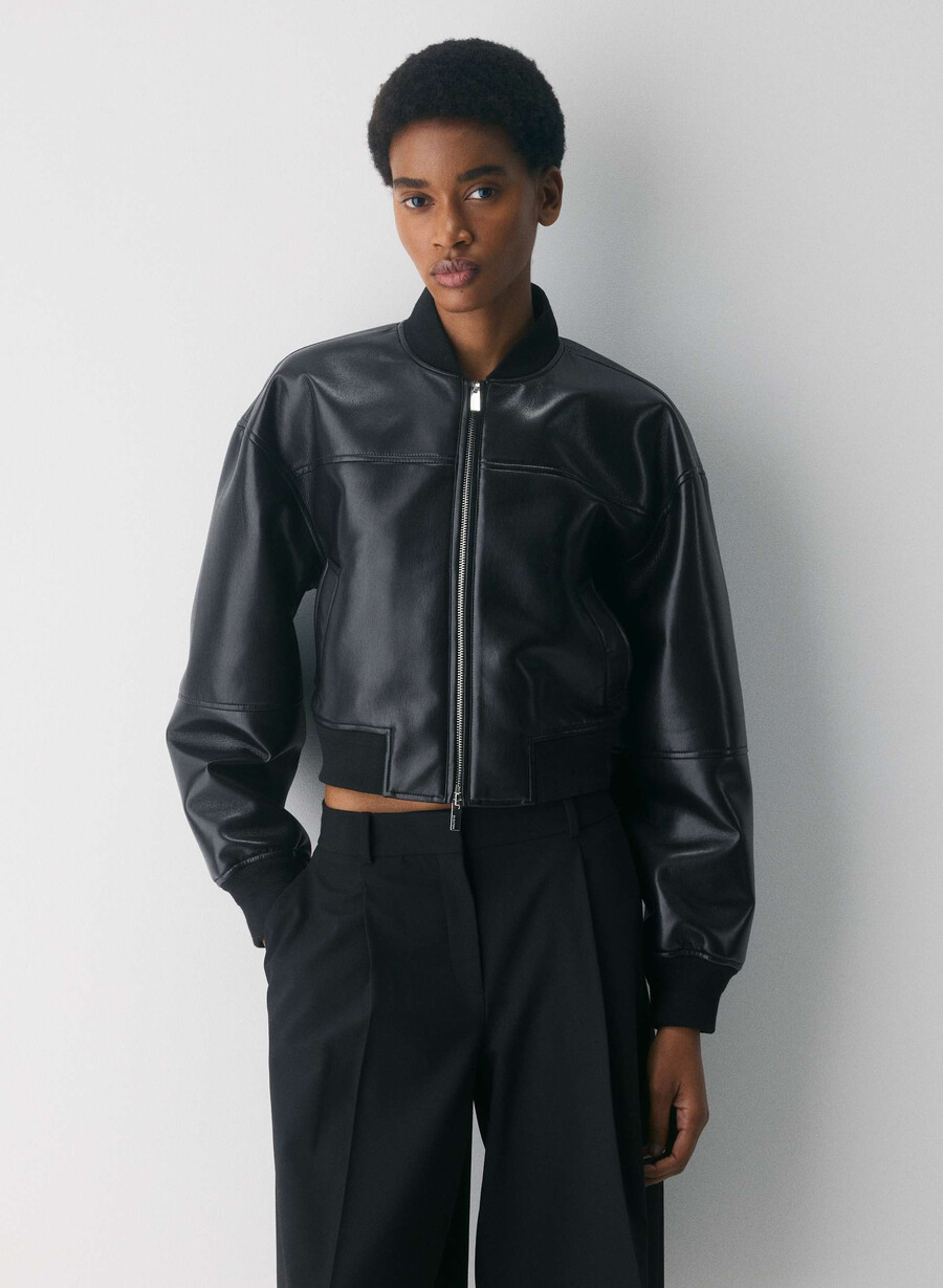 synergy bomberjacke – kunstleder schwarz