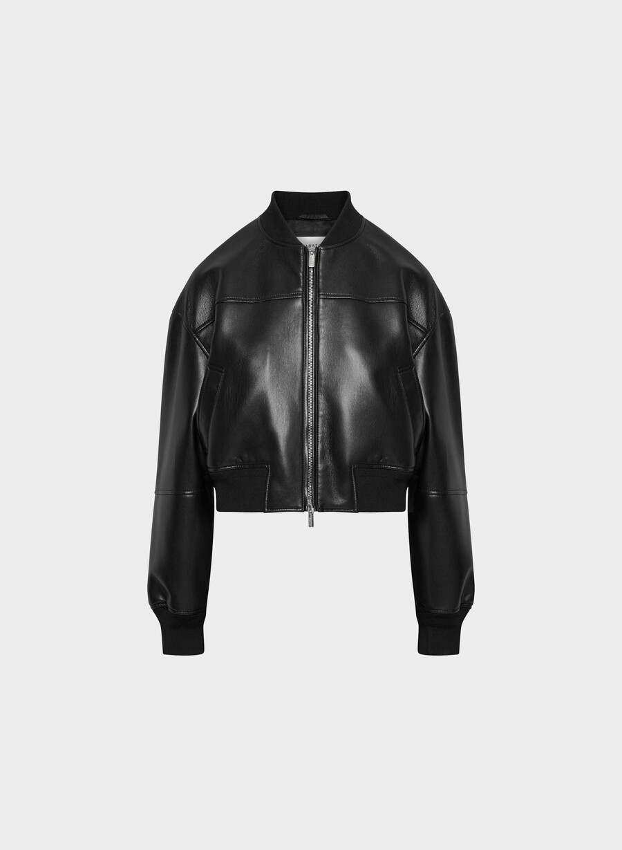 synergy bomberjacke – kunstleder schwarz