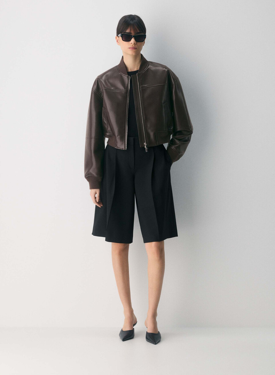 synergy bomberjacke – unechtes leder sattes mokkabraun