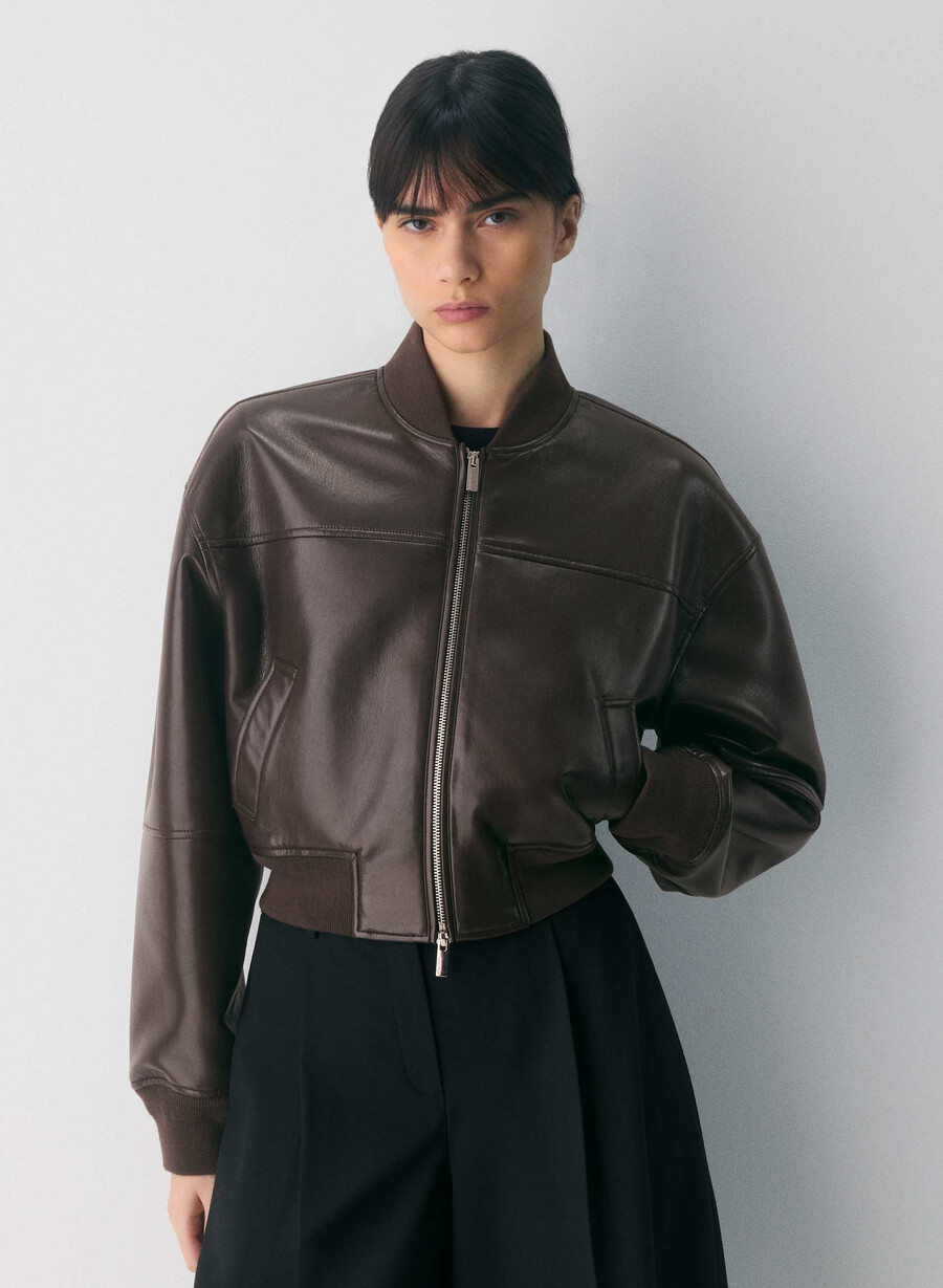 synergy bomberjacke – unechtes leder sattes mokkabraun