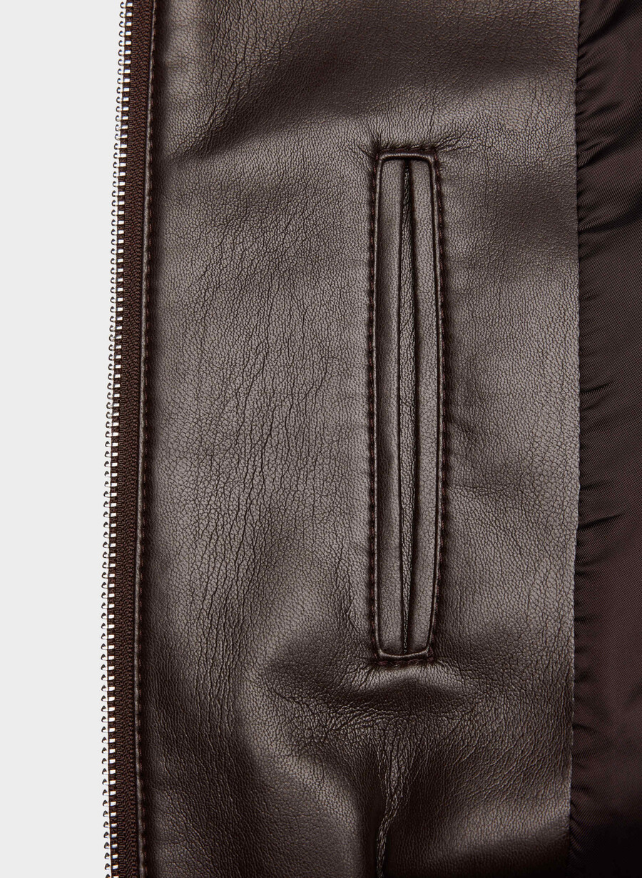 synergy bomberjacke – unechtes leder sattes mokkabraun