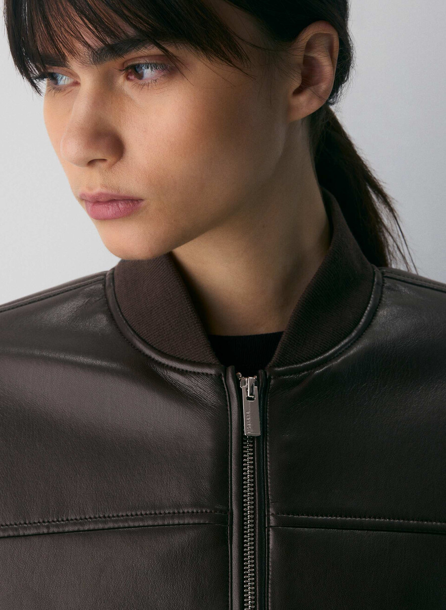 synergy bomberjacke – unechtes leder sattes mokkabraun