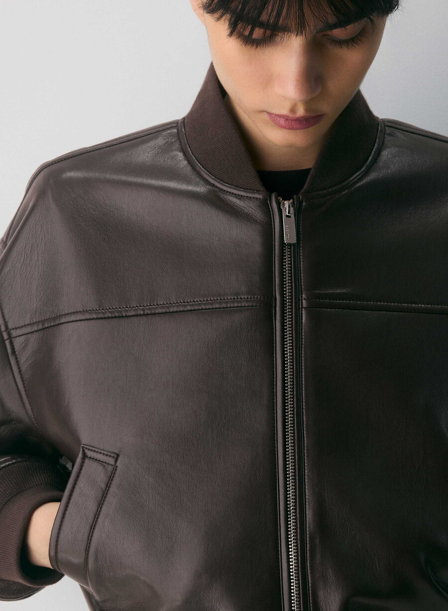 synergy bomberjacke – unechtes leder sattes mokkabraun