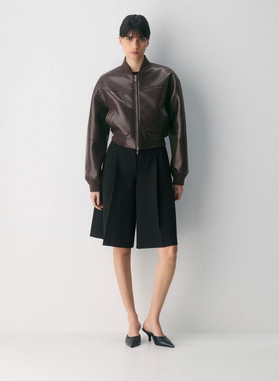 synergy bomberjacke – unechtes leder sattes mokkabraun