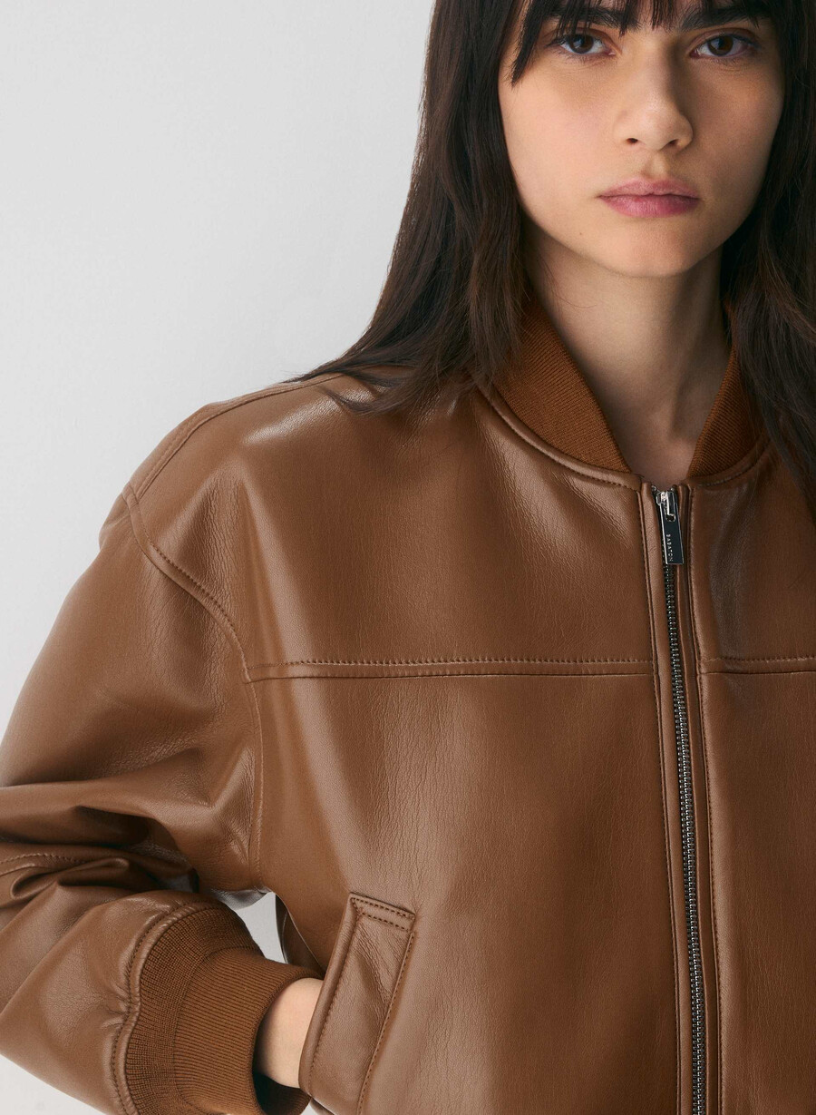 synergy bomberjacke – unechtes leder schokoladenbraun