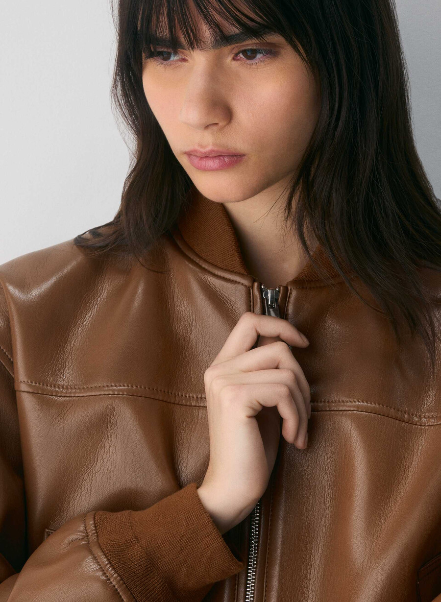 synergy bomberjacke – unechtes leder schokoladenbraun