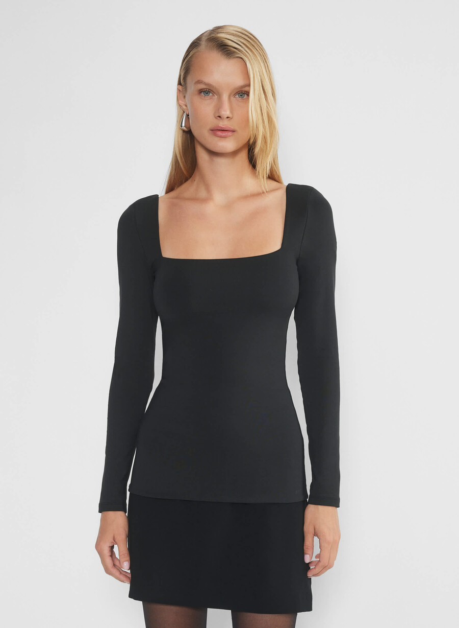 original contour squareneck hüft-langarmshirt schwarz
