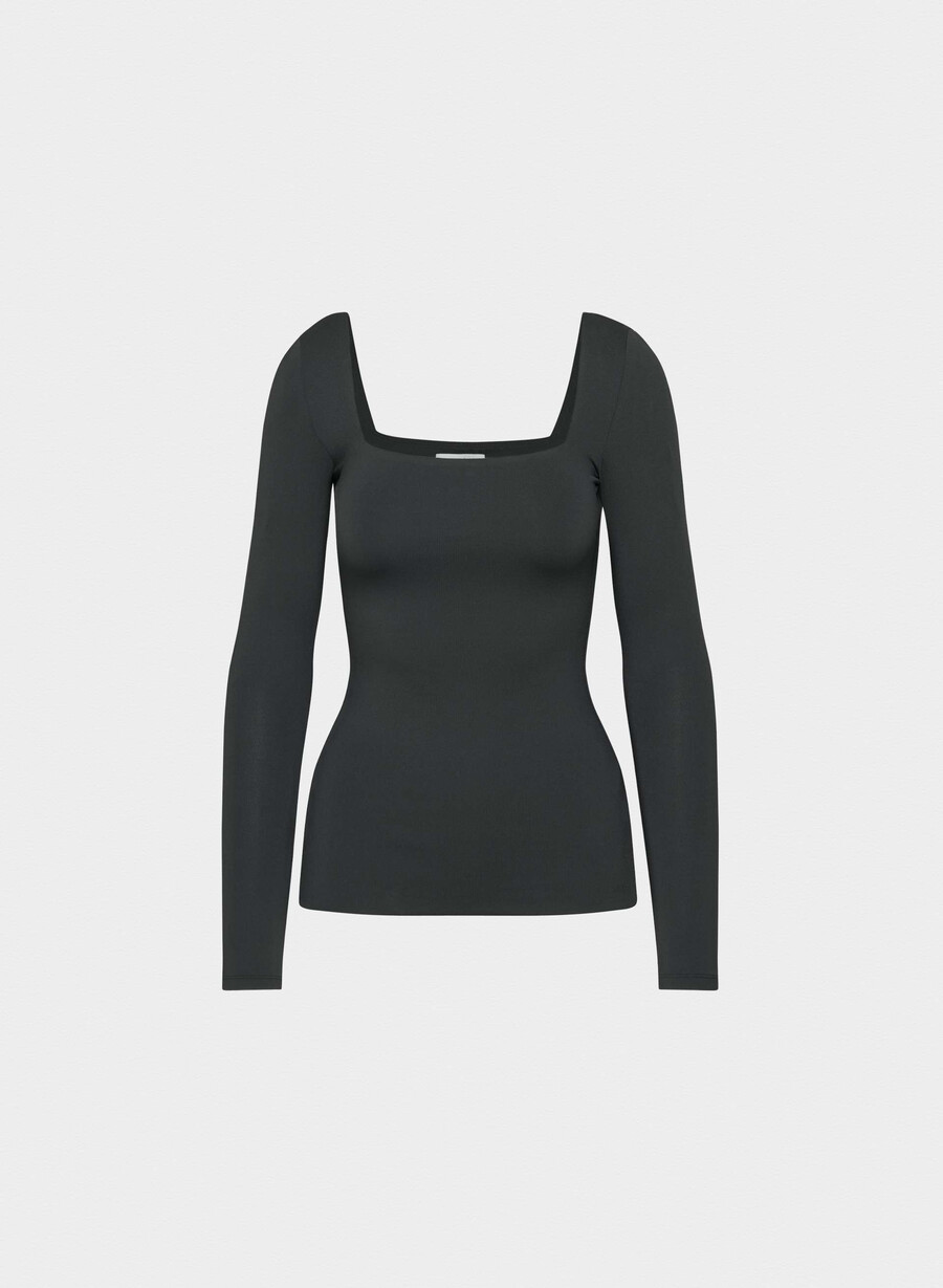 original contour squareneck hüft-langarmshirt schwarz