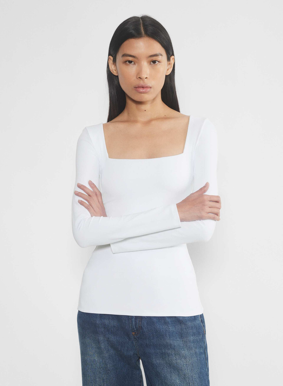 original contour squareneck hüft-langarmshirt strahlend weiß