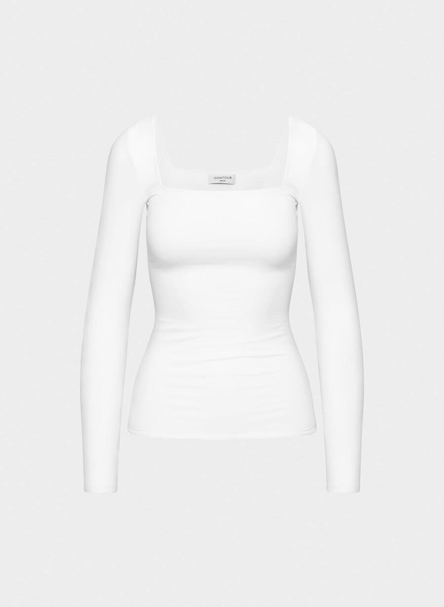 original contour squareneck hüft-langarmshirt strahlend weiß