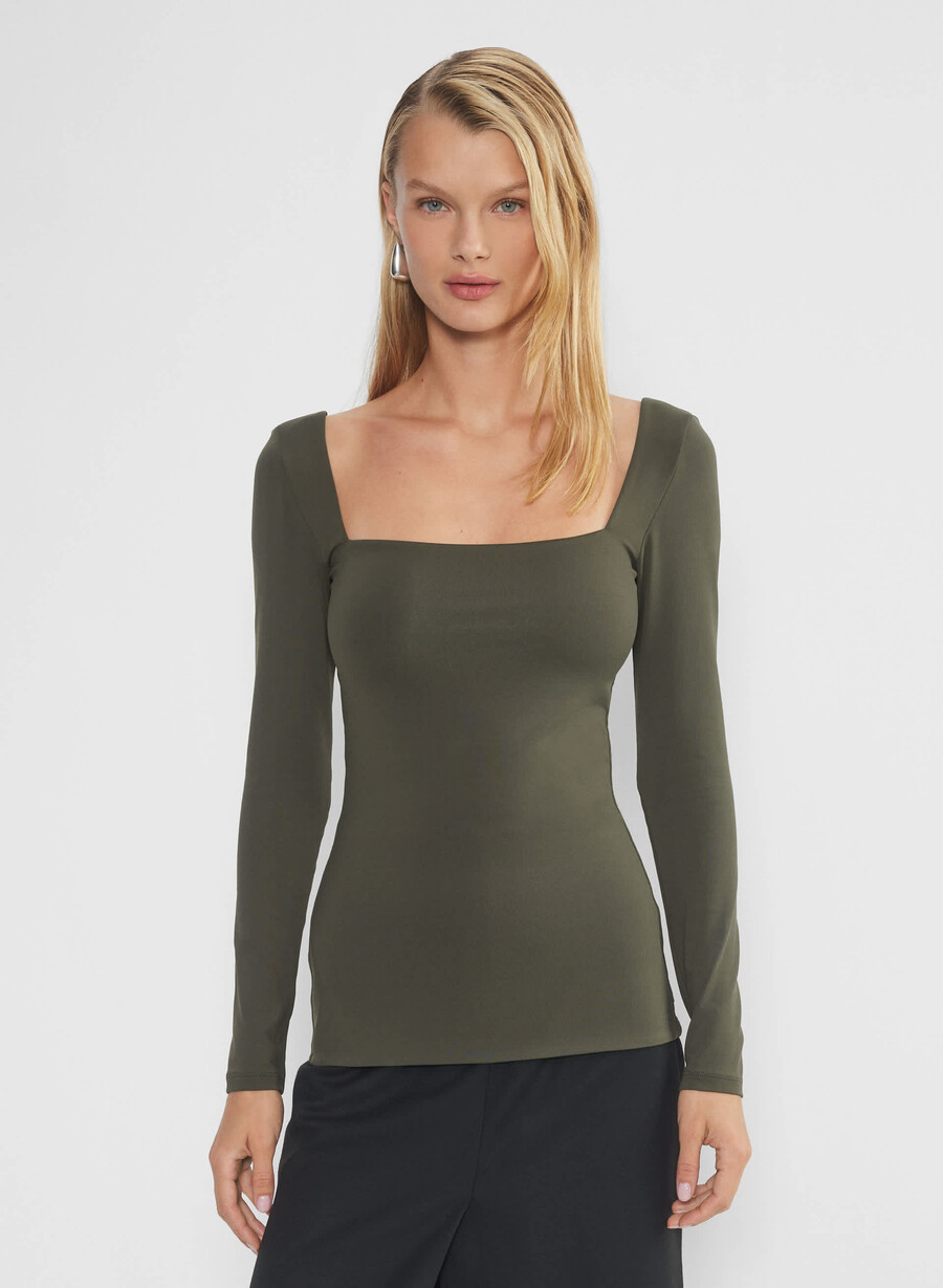 original contour squareneck hüft-langarmshirt in dunkeloliv