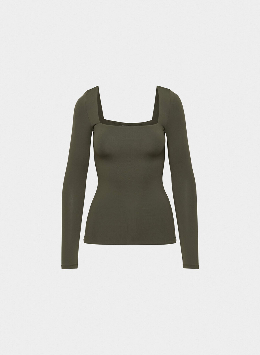 original contour squareneck hüft-langarmshirt in dunkeloliv