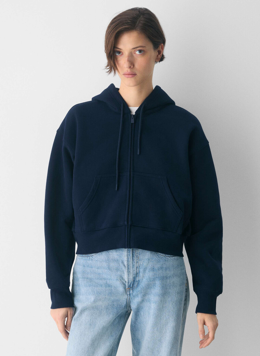 gemütlicher boyfriend-hoodie aus sweatfleece mit kastenförmigem schnitt und reißverschluss admiral