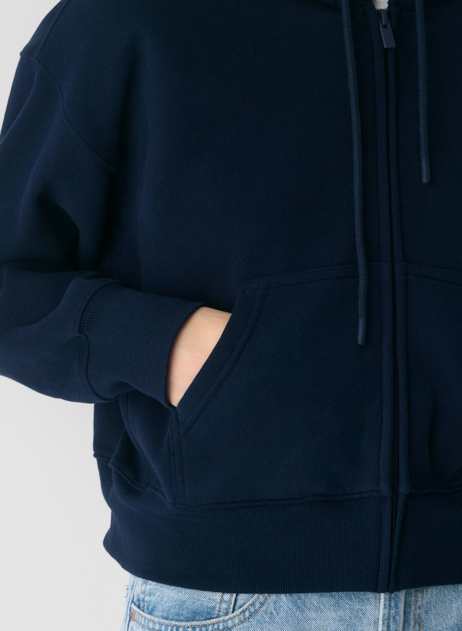gemütlicher boyfriend-hoodie aus sweatfleece mit kastenförmigem schnitt und reißverschluss admiral