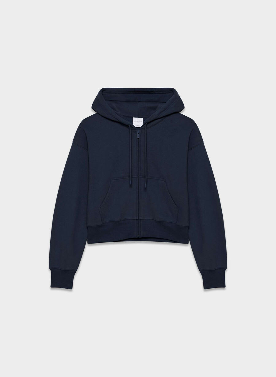 gemütlicher boyfriend-hoodie aus sweatfleece mit kastenförmigem schnitt und reißverschluss admiral