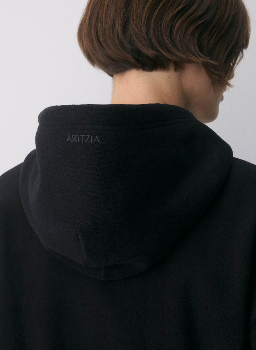 gemütlicher boyfriend-hoodie aus sweatfleece mit kastenförmigem schnitt und reißverschluss schwarz