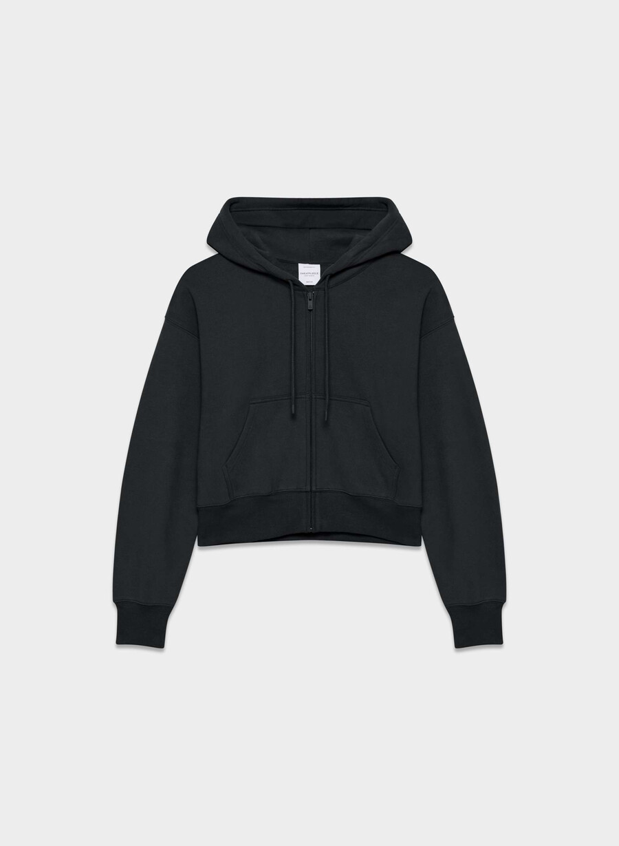 gemütlicher boyfriend-hoodie aus sweatfleece mit kastenförmigem schnitt und reißverschluss schwarz