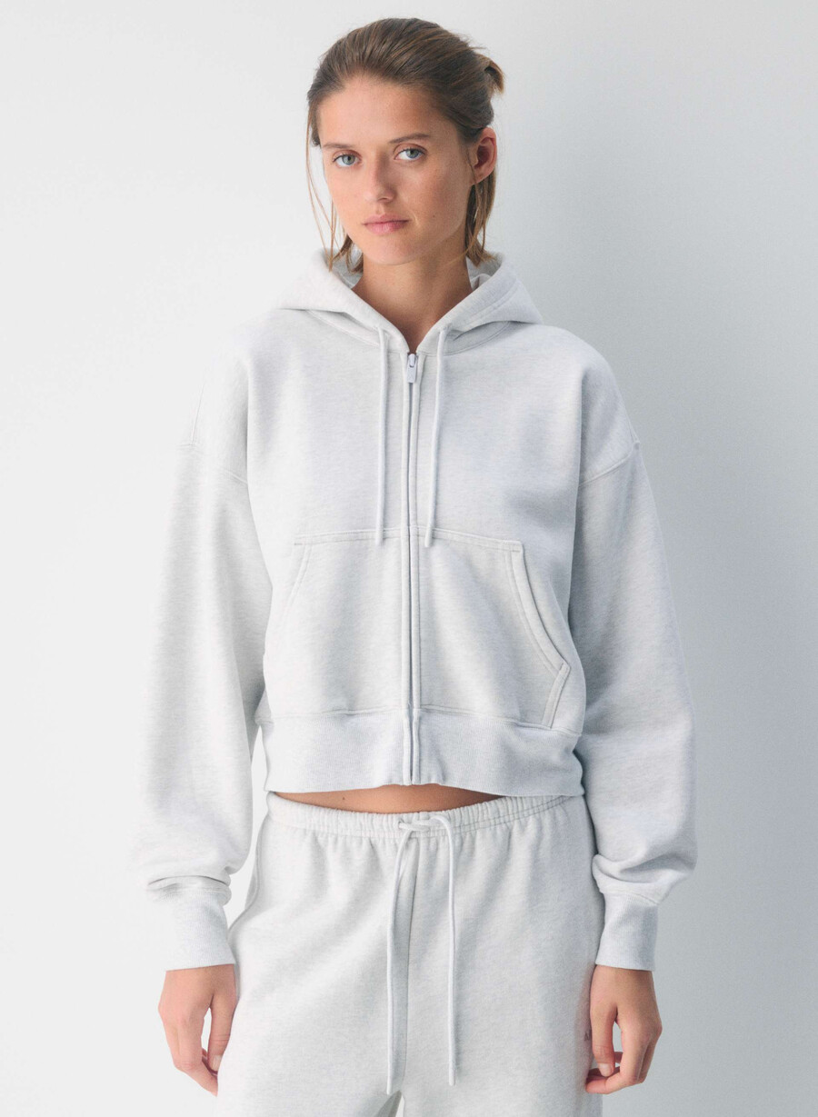 gemütlicher boyfriend-hoodie aus sweatfleece mit kastenförmigem schnitt und reißverschluss heather cloud white