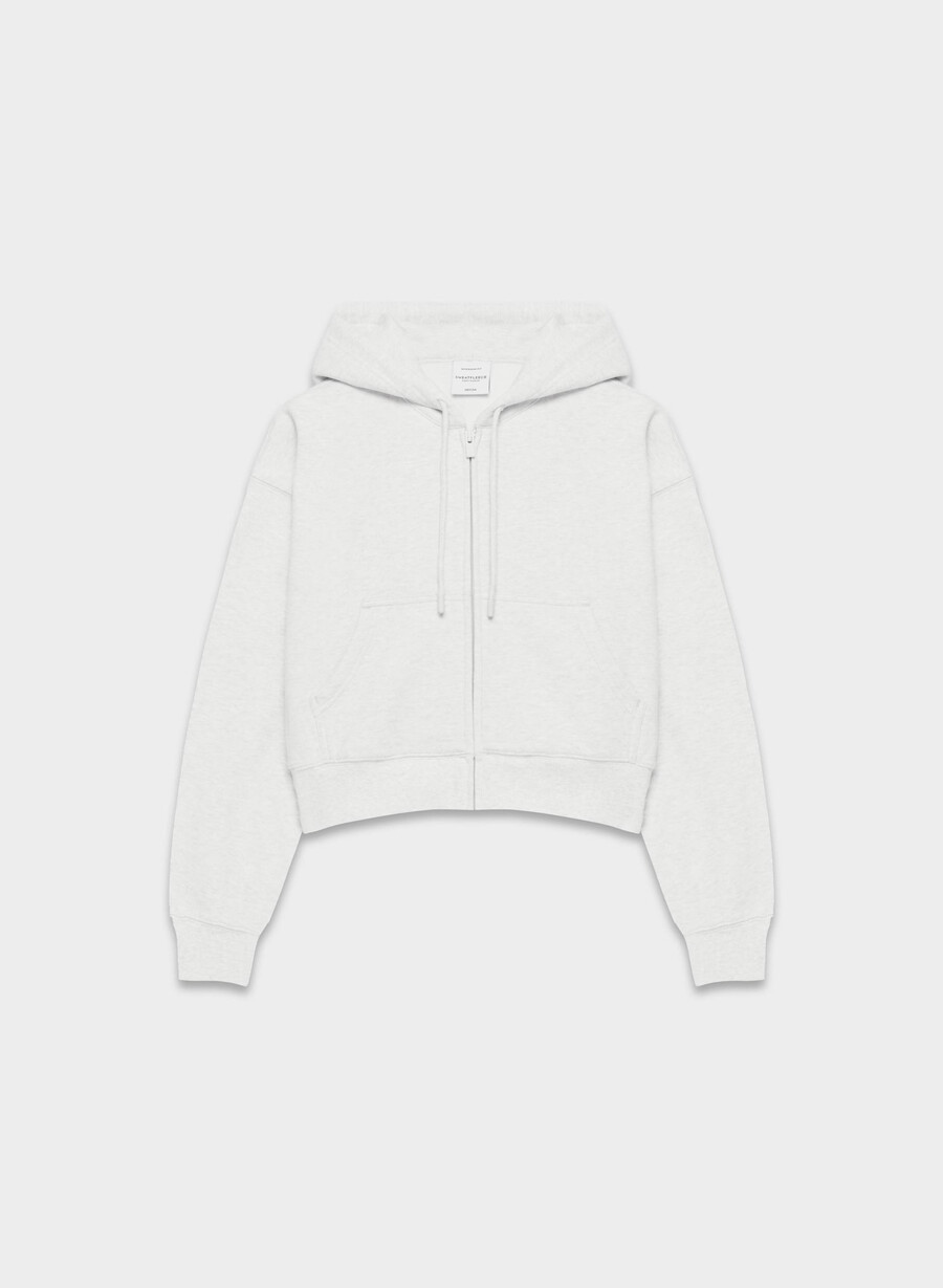 gemütlicher boyfriend-hoodie aus sweatfleece mit kastenförmigem schnitt und reißverschluss heather cloud white