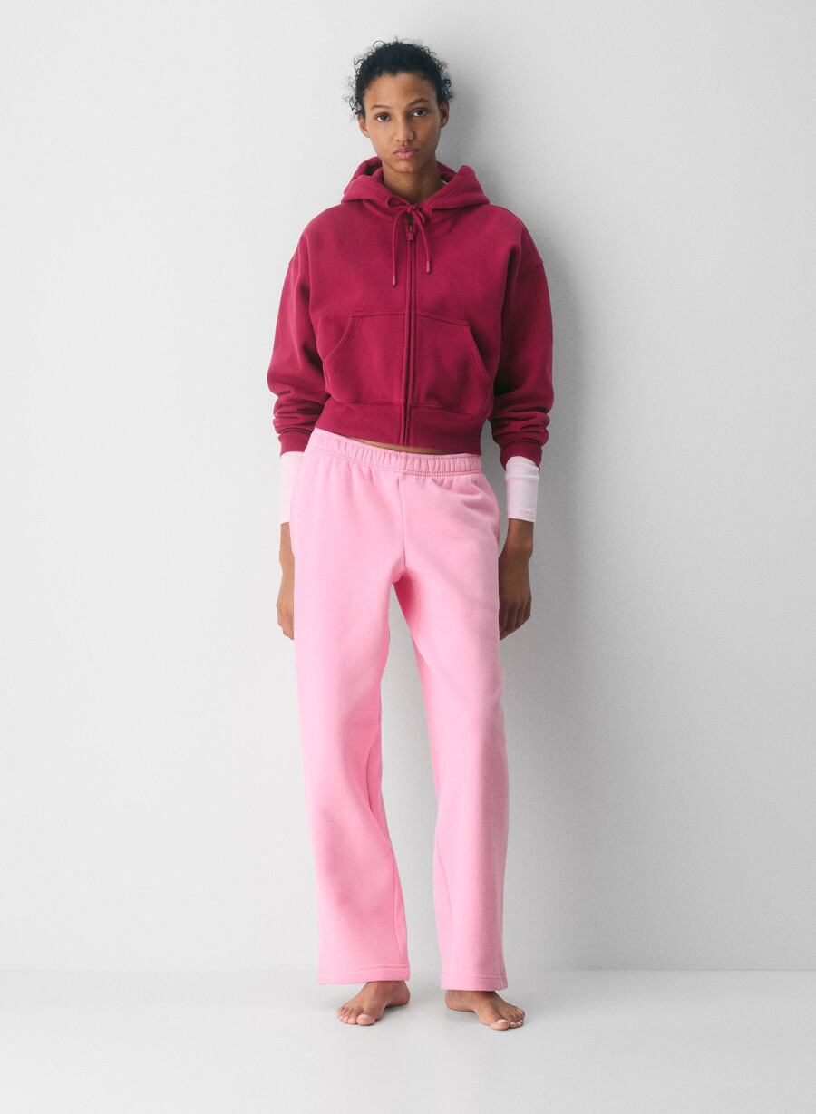 gemütlicher boyfriend-hoodie aus sweatfleece mit kastenförmigem schnitt und reißverschluss in der farbe juicy rose