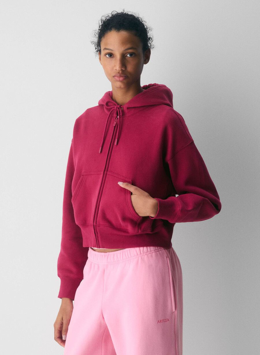 gemütlicher boyfriend-hoodie aus sweatfleece mit kastenförmigem schnitt und reißverschluss in der farbe juicy rose