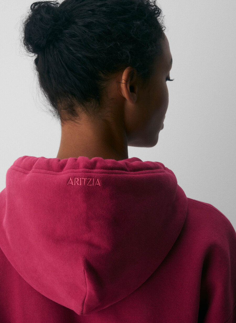 gemütlicher boyfriend-hoodie aus sweatfleece mit kastenförmigem schnitt und reißverschluss in der farbe juicy rose