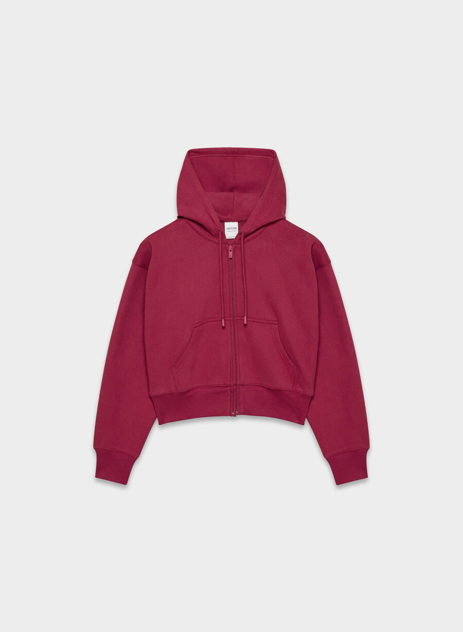 gemütlicher boyfriend-hoodie aus sweatfleece mit kastenförmigem schnitt und reißverschluss in der farbe juicy rose