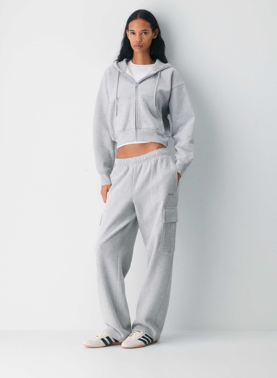 gemütlicher boyfriend-hoodie aus sweatfleece mit kastenförmigem schnitt und reißverschluss heather chrome