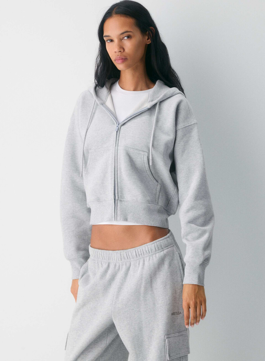 gemütlicher boyfriend-hoodie aus sweatfleece mit kastenförmigem schnitt und reißverschluss heather chrome