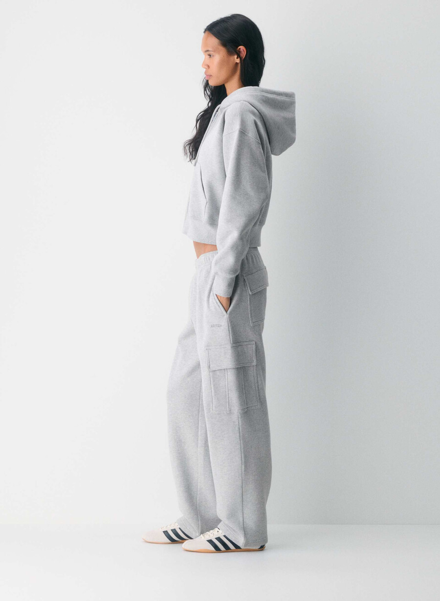 gemütlicher boyfriend-hoodie aus sweatfleece mit kastenförmigem schnitt und reißverschluss heather chrome