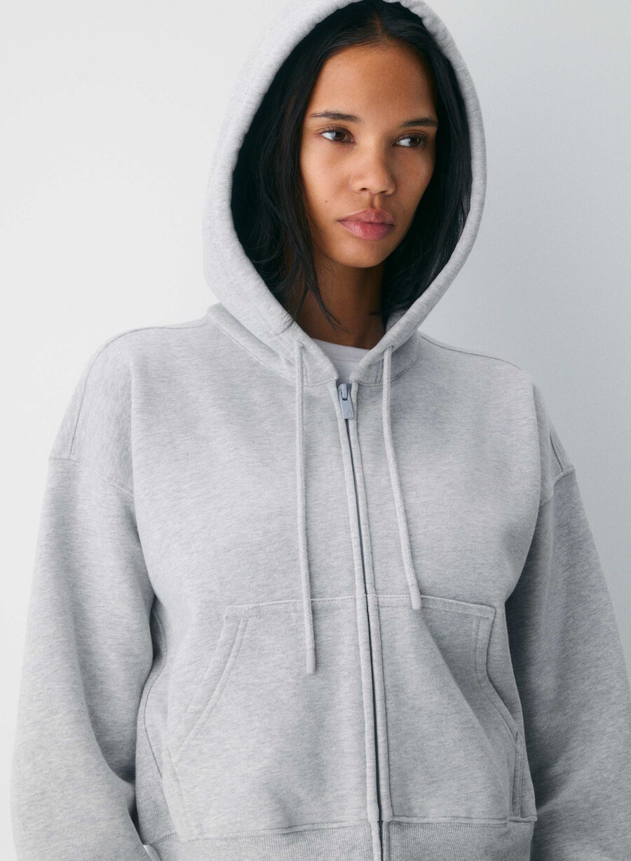gemütlicher boyfriend-hoodie aus sweatfleece mit kastenförmigem schnitt und reißverschluss heather chrome