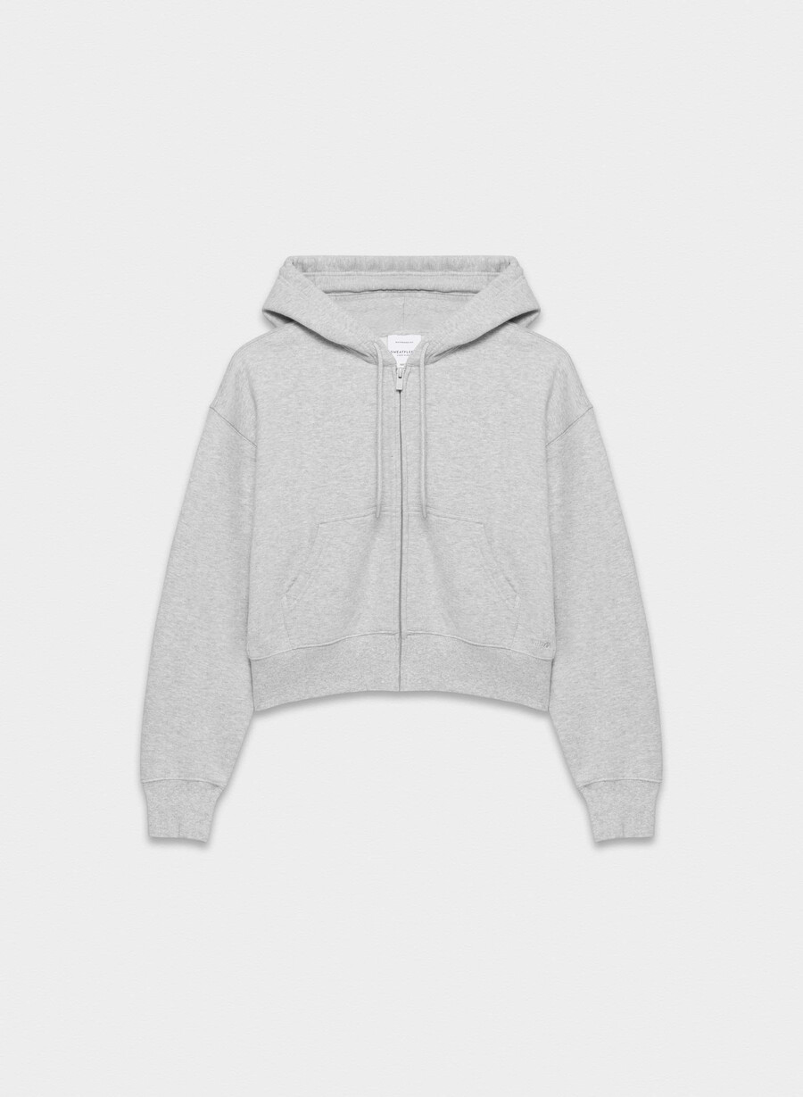 gemütlicher boyfriend-hoodie aus sweatfleece mit kastenförmigem schnitt und reißverschluss heather chrome