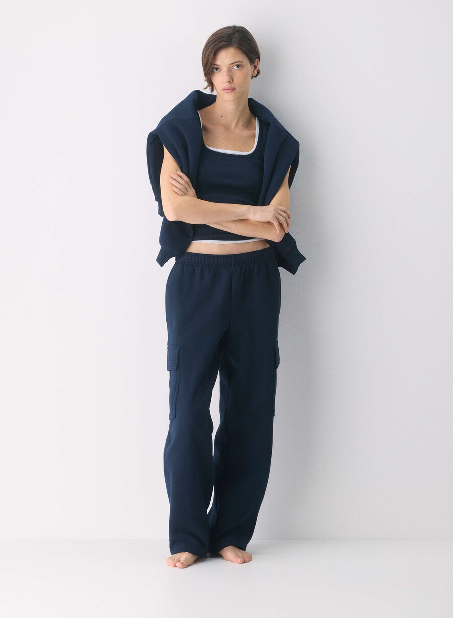 gemütliche mega cargo sweatfleece-sweatpant admiral