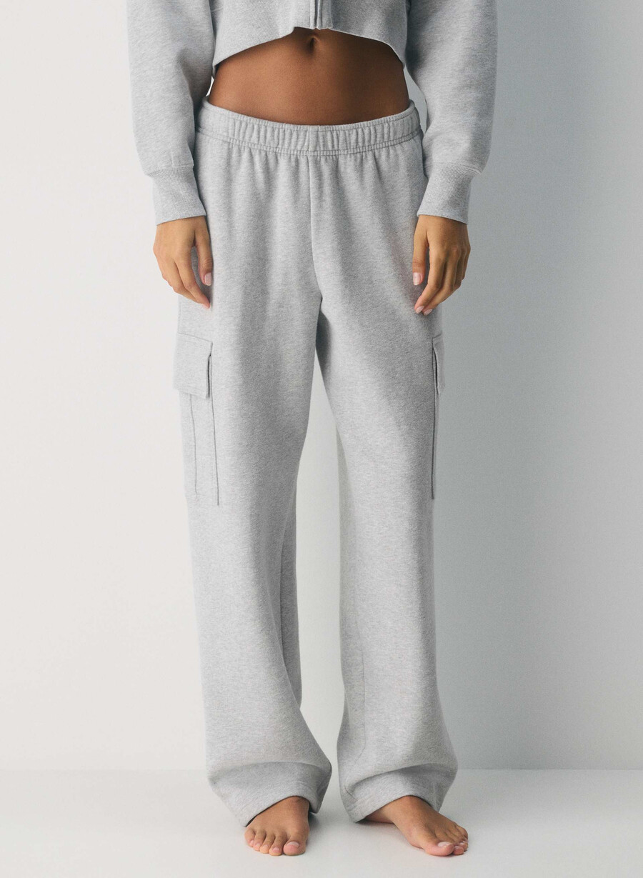 gemütliche mega cargo sweatfleece-sweatpant heather chrome