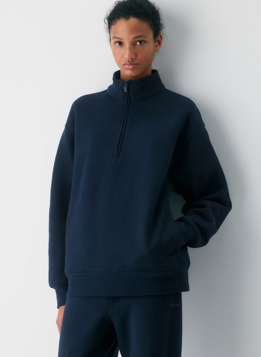 gemütlicher boyfriend-pullover aus sweatfleece mit 12 reißverschluss admiral